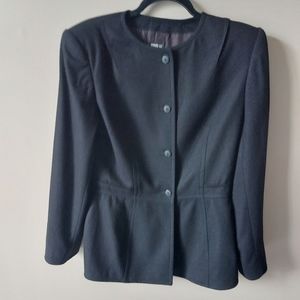 State of Claude Montana black wool button down collarless blazer jacket Vintage